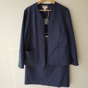 Pendleton Skirt Set Size 14 Blue Wrap Skirt Open Front Jacket